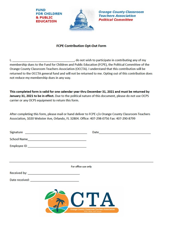 FCPE OPT OUT FORM 2021